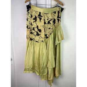 Sweet Talk New York Women's M Yellow Black Layered Ruffle Rayon Midi Skirt